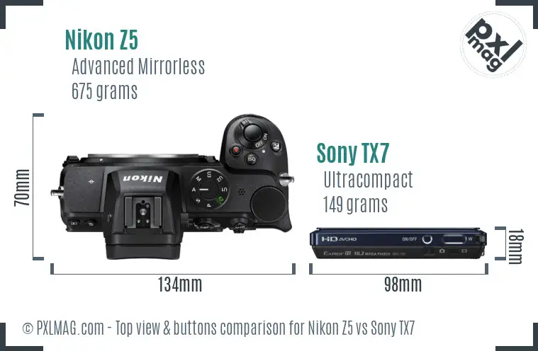 Nikon Z5 vs Sony TX7 top view buttons comparison Nikon Z5 vs Sony TX7 top view buttons comparison