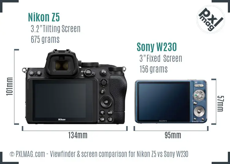 Nikon Z5 vs Sony W230 Screen and Viewfinder comparison