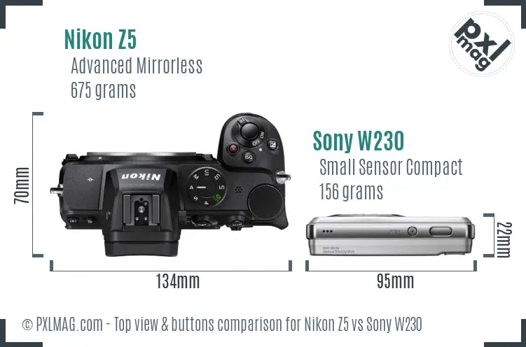 Nikon Z5 vs Sony W230 top view buttons comparison