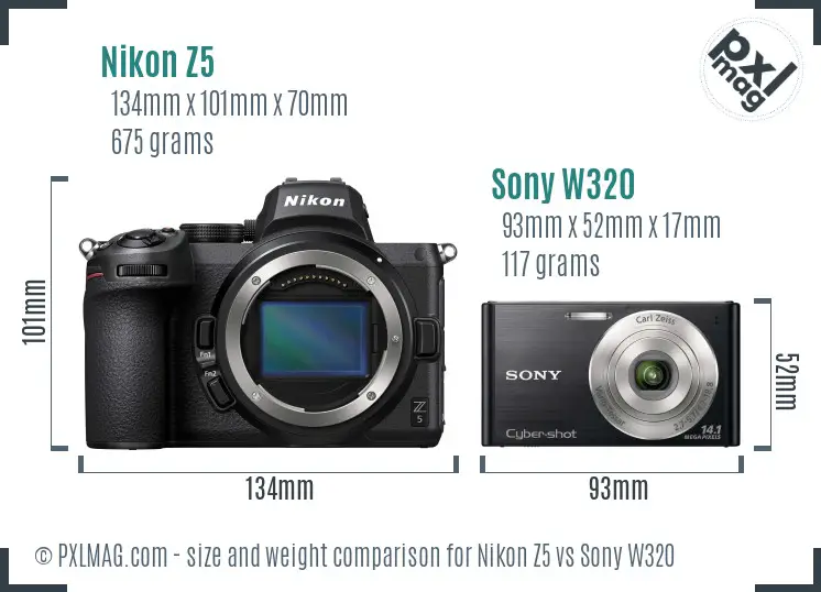 Nikon Z5 vs Sony W320 size comparison