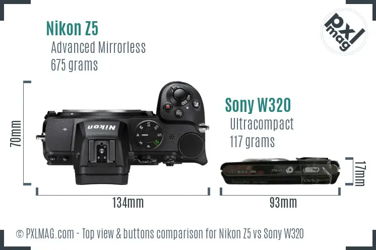 Nikon Z5 vs Sony W320 top view buttons comparison