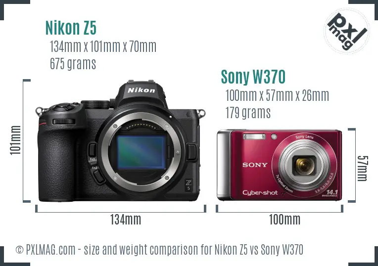 Nikon Z5 vs Sony W370 size comparison