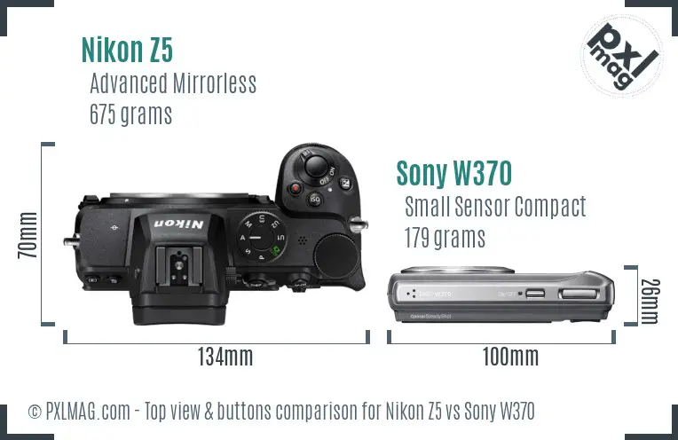 Nikon Z5 vs Sony W370 top view buttons comparison