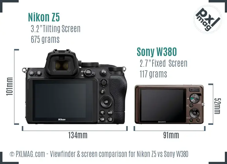 Nikon Z5 vs Sony W380 Screen and Viewfinder comparison