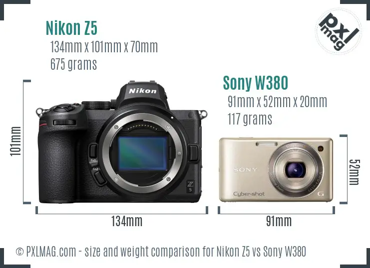 Nikon Z5 vs Sony W380 size comparison