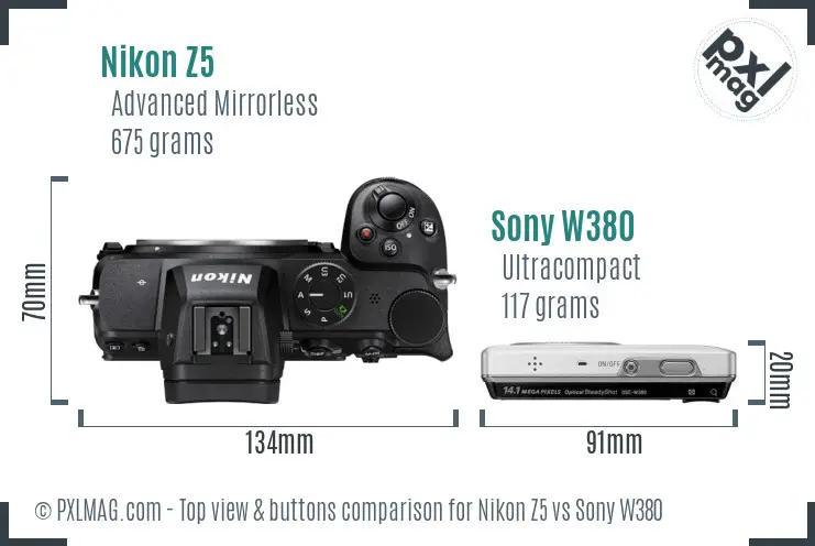 Nikon Z5 vs Sony W380 top view buttons comparison