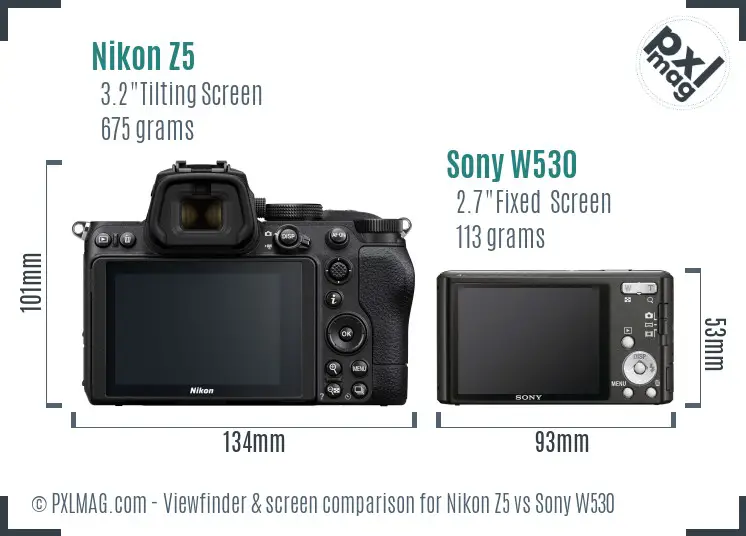 Nikon Z5 vs Sony W530 Screen and Viewfinder comparison