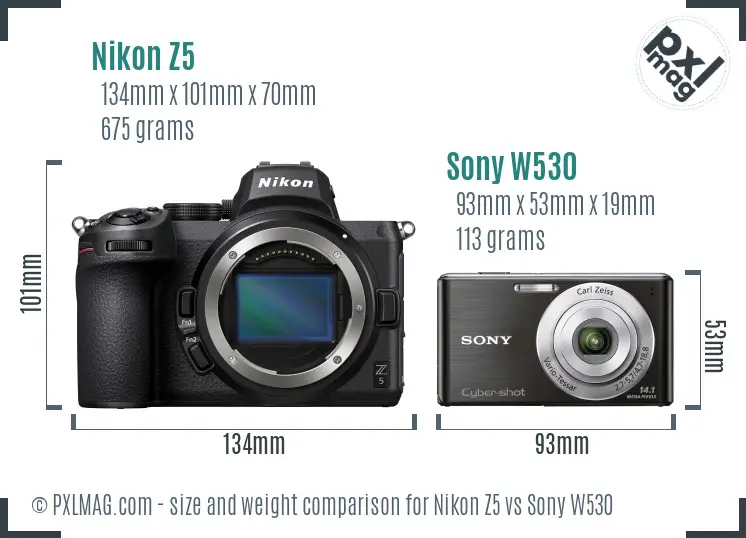 Nikon Z5 vs Sony W530 size comparison