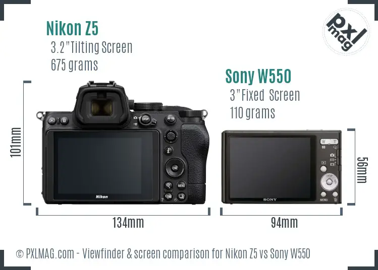 Nikon Z5 vs Sony W550 Screen and Viewfinder comparison