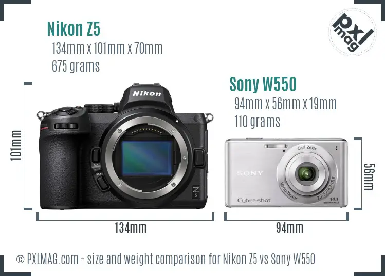 Nikon Z5 vs Sony W550 size comparison