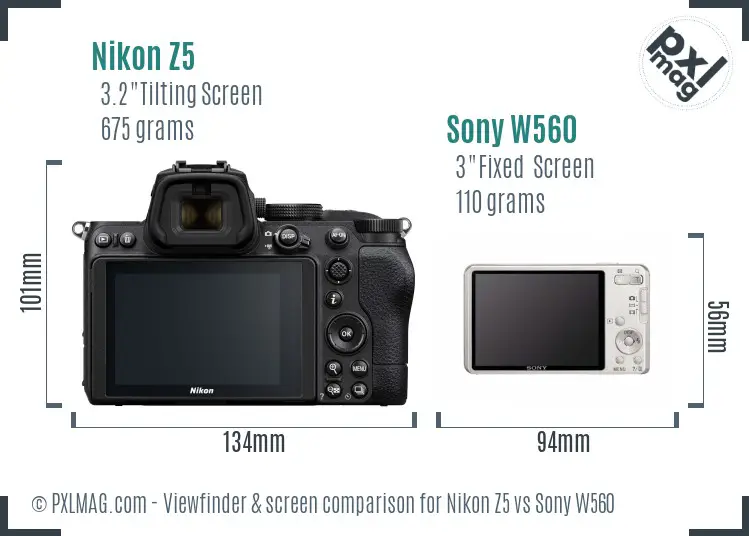 Nikon Z5 vs Sony W560 Screen and Viewfinder comparison