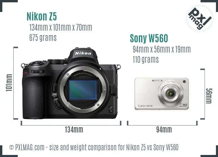 Nikon Z5 vs Sony W560 size comparison