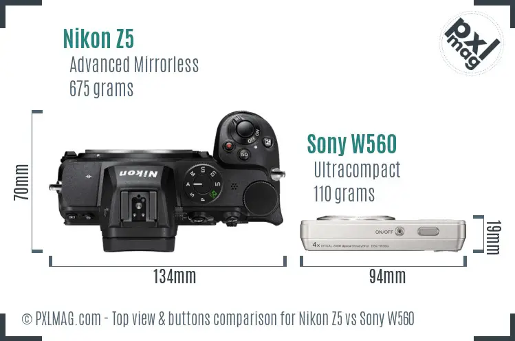 Nikon Z5 vs Sony W560 top view buttons comparison