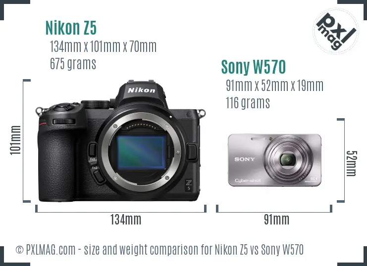 Nikon Z5 vs Sony W570 size comparison