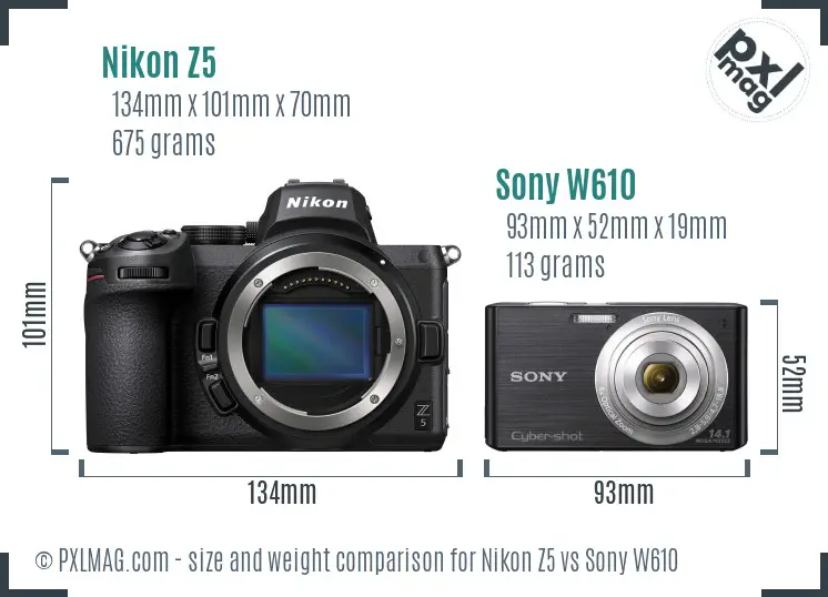 Nikon Z5 vs Sony W610 size comparison