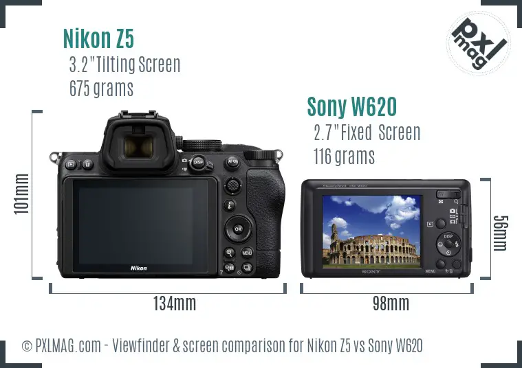 Nikon Z5 vs Sony W620 Screen and Viewfinder comparison