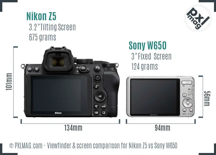 Nikon Z5 vs Sony W650 Screen and Viewfinder comparison