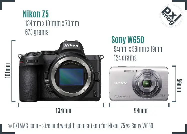 Nikon Z5 vs Sony W650 size comparison