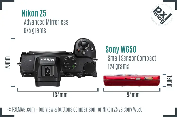 Nikon Z5 vs Sony W650 top view buttons comparison