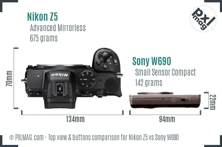 Nikon Z5 vs Sony W690 top view buttons comparison