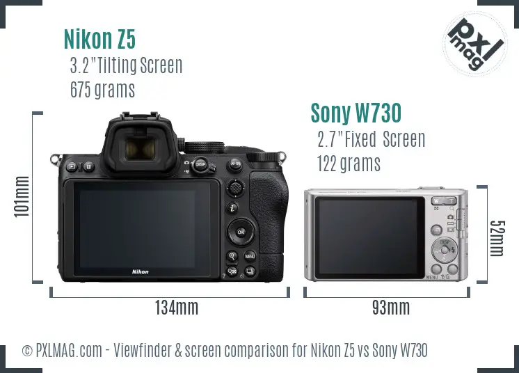 Nikon Z5 vs Sony W730 Screen and Viewfinder comparison