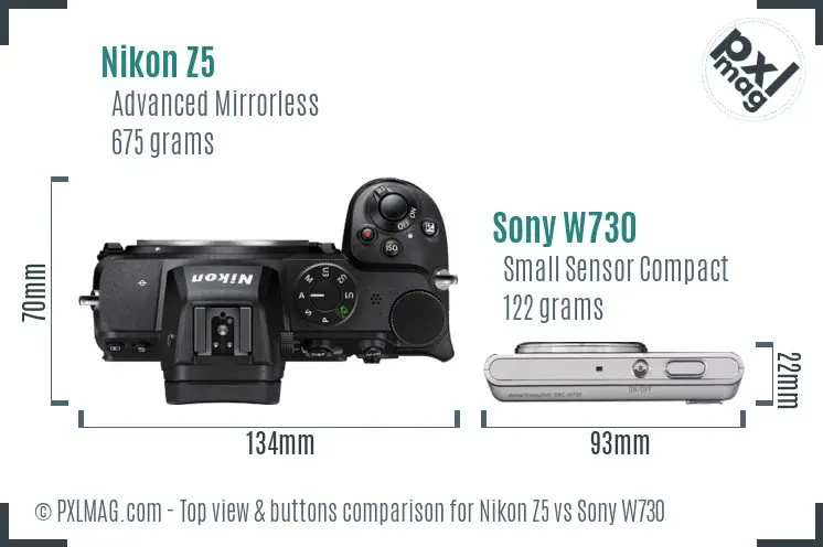 Nikon Z5 vs Sony W730 top view buttons comparison