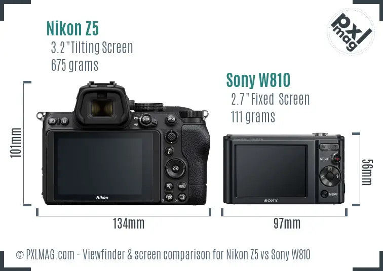 Nikon Z5 vs Sony W810 Screen and Viewfinder comparison