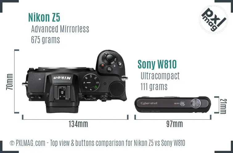 Nikon Z5 vs Sony W810 top view buttons comparison
