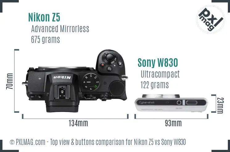 Nikon Z5 vs Sony W830 top view buttons comparison Nikon Z5 vs Sony W830 top view buttons comparison