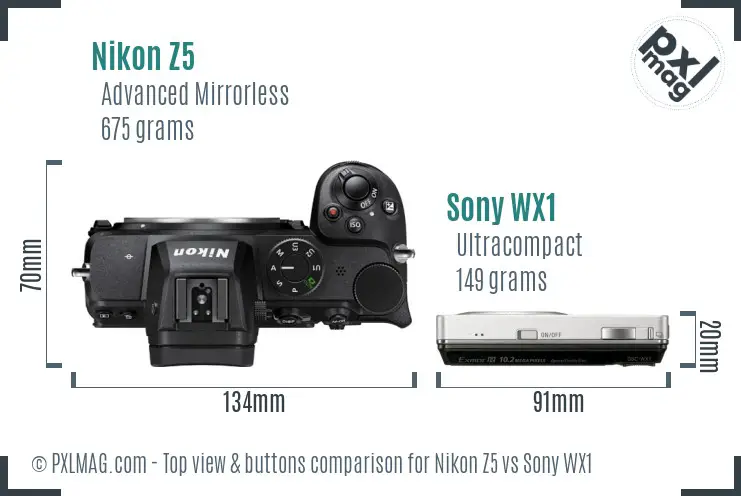 Nikon Z5 vs Sony WX1 top view buttons comparison