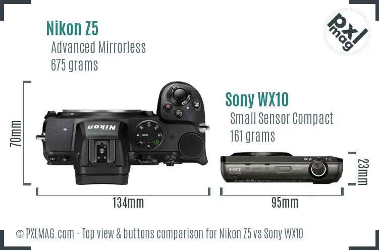 Nikon Z5 vs Sony WX10 top view buttons comparison Nikon Z5 vs Sony WX10 top view buttons comparison