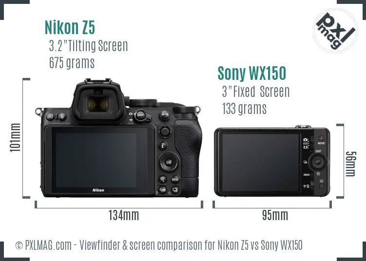 Nikon Z5 vs Sony WX150 Screen and Viewfinder comparison