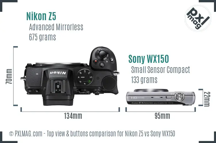 Nikon Z5 vs Sony WX150 top view buttons comparison