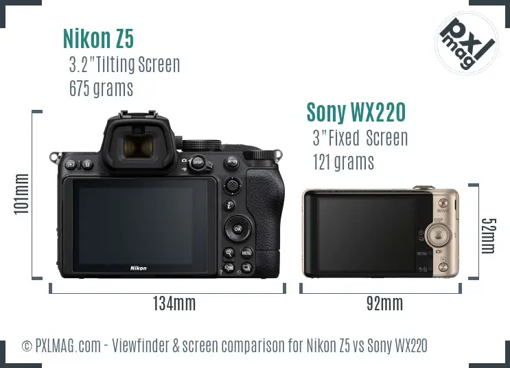 Nikon Z5 vs Sony WX220 Screen and Viewfinder comparison