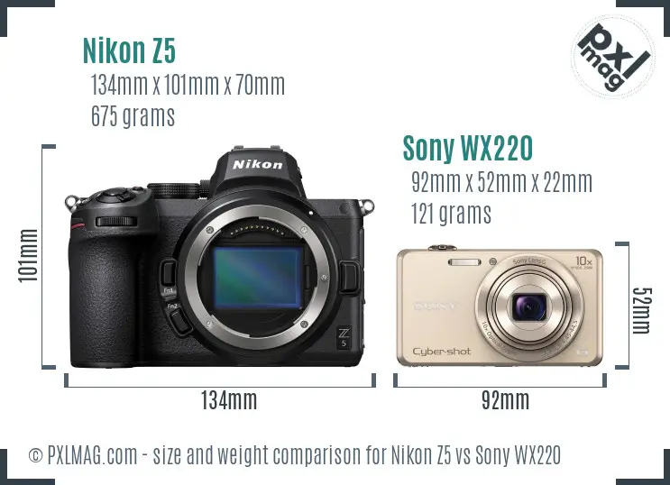 Nikon Z5 vs Sony WX220 size comparison