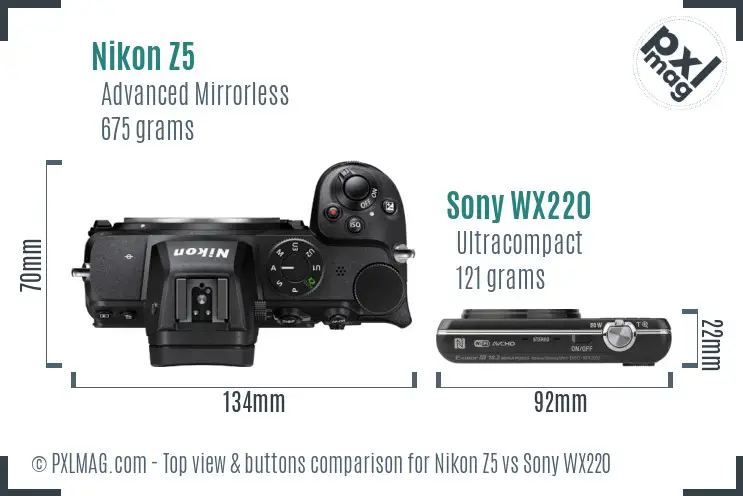 Nikon Z5 vs Sony WX220 top view buttons comparison