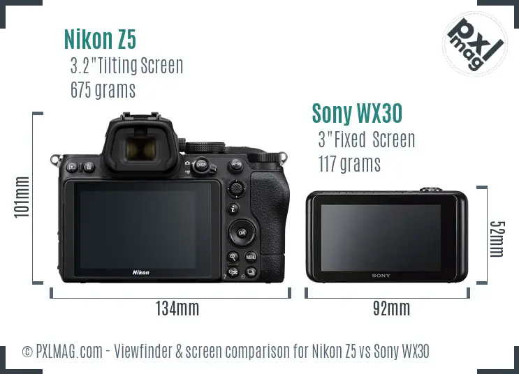 Nikon Z5 vs Sony WX30 Screen and Viewfinder comparison