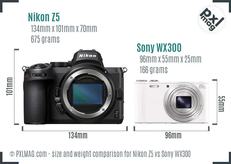 Nikon Z5 vs Sony WX300 size comparison