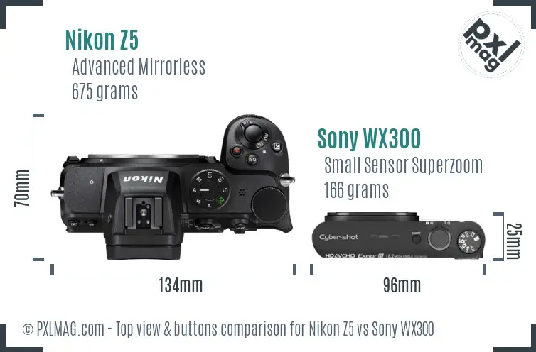 Nikon Z5 vs Sony WX300 top view buttons comparison