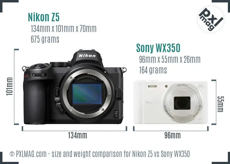 Nikon Z5 vs Sony WX350 size comparison