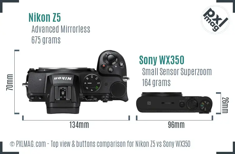 Nikon Z5 vs Sony WX350 top view buttons comparison