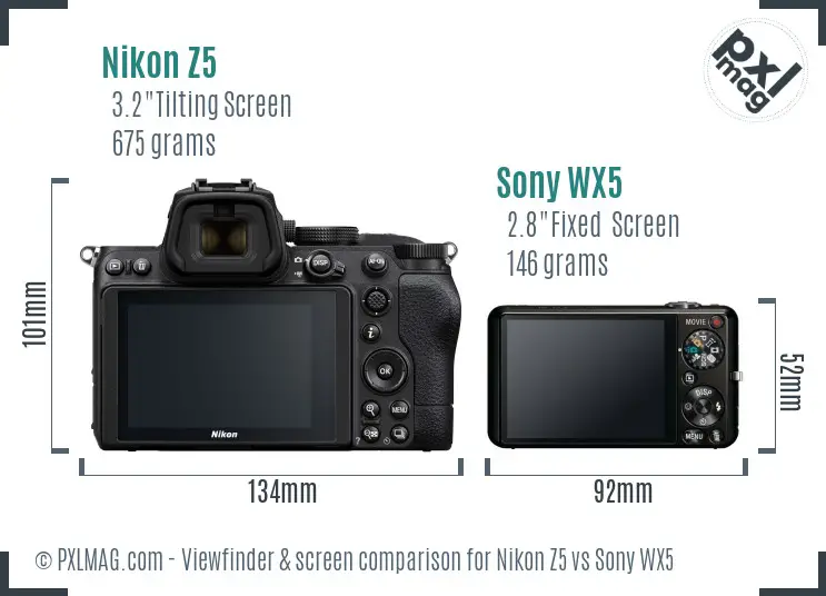 Nikon Z5 vs Sony WX5 Screen and Viewfinder comparison