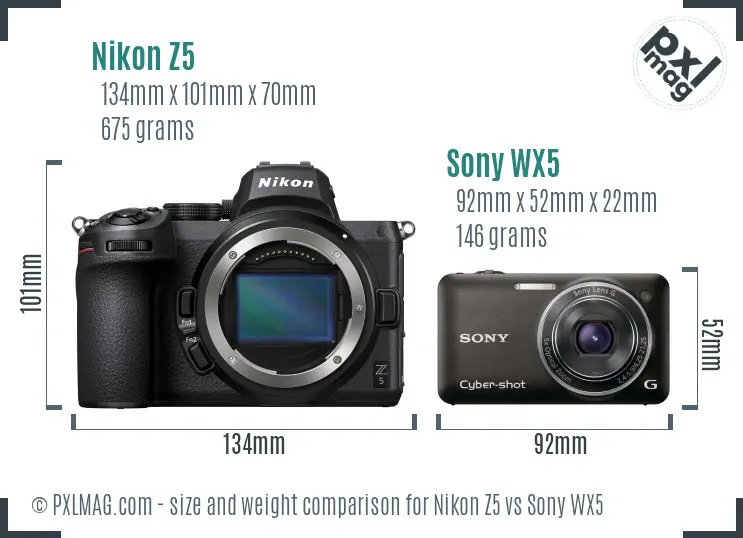 Nikon Z5 vs Sony WX5 size comparison