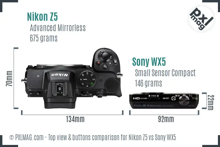 Nikon Z5 vs Sony WX5 top view buttons comparison