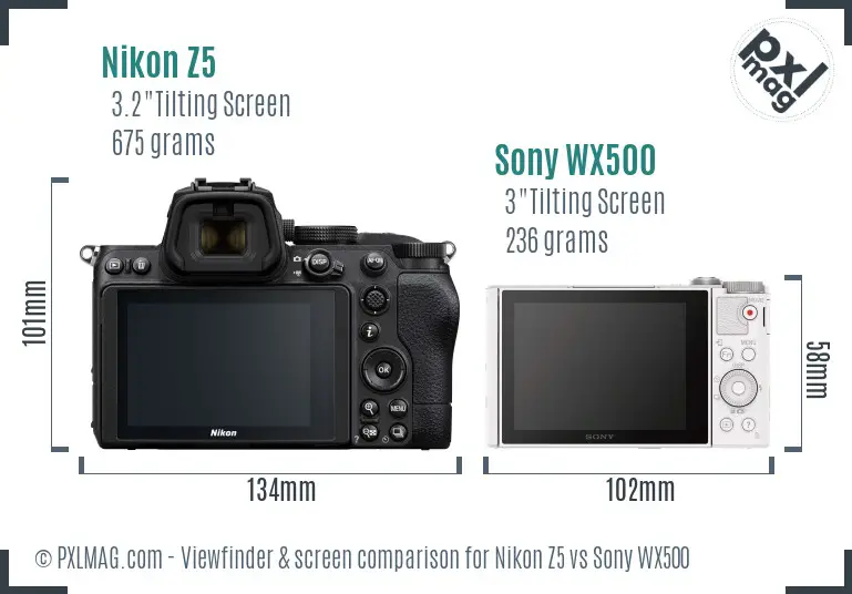 Nikon Z5 vs Sony WX500 Screen and Viewfinder comparison