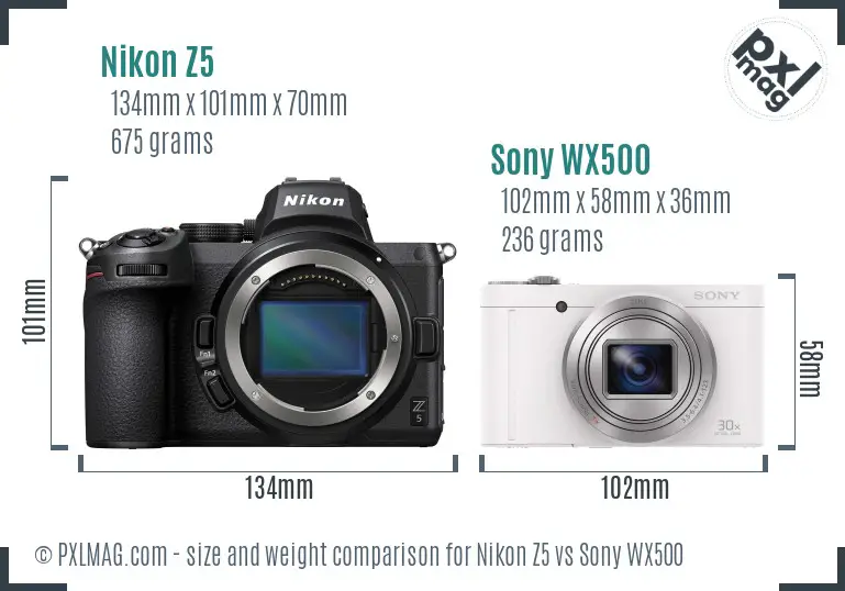 Nikon Z5 vs Sony WX500 size comparison