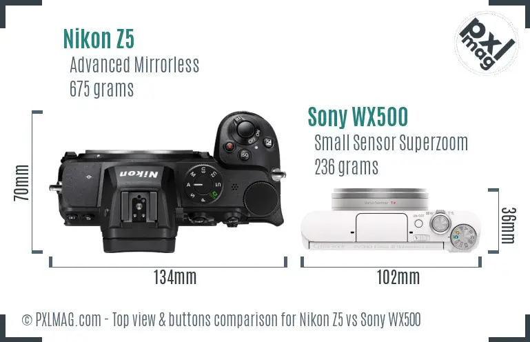 Nikon Z5 vs Sony WX500 top view buttons comparison