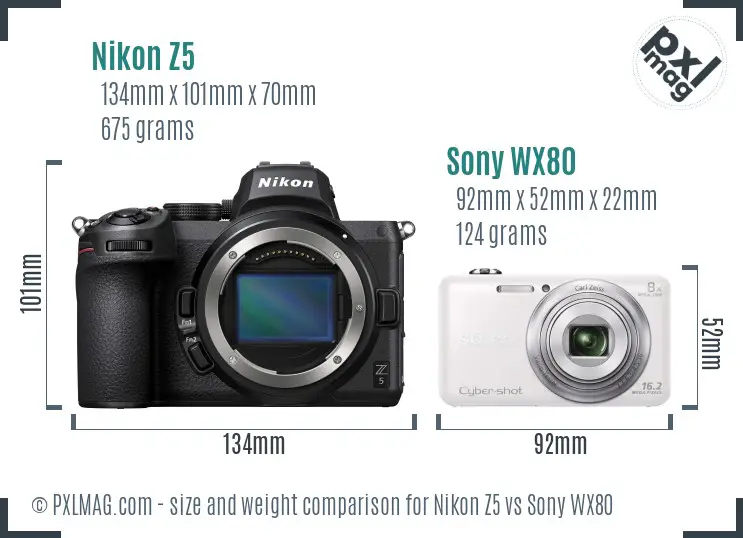 Nikon Z5 vs Sony WX80 size comparison