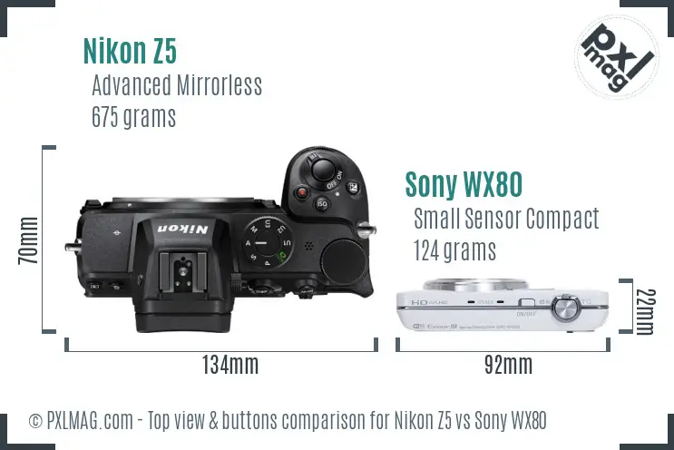 Nikon Z5 vs Sony WX80 top view buttons comparison