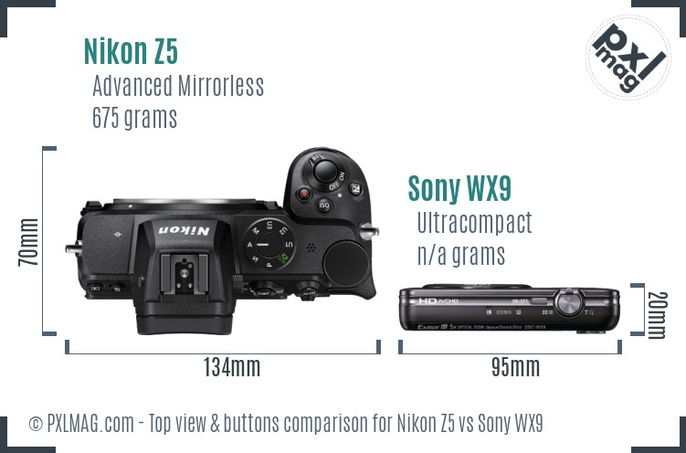 Nikon Z5 vs Sony WX9 top view buttons comparison
